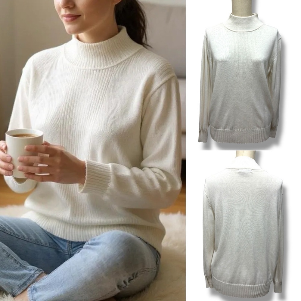 188 Dressbarn | EUC Cream Ribbed Mock Neck Sweater (Size M)